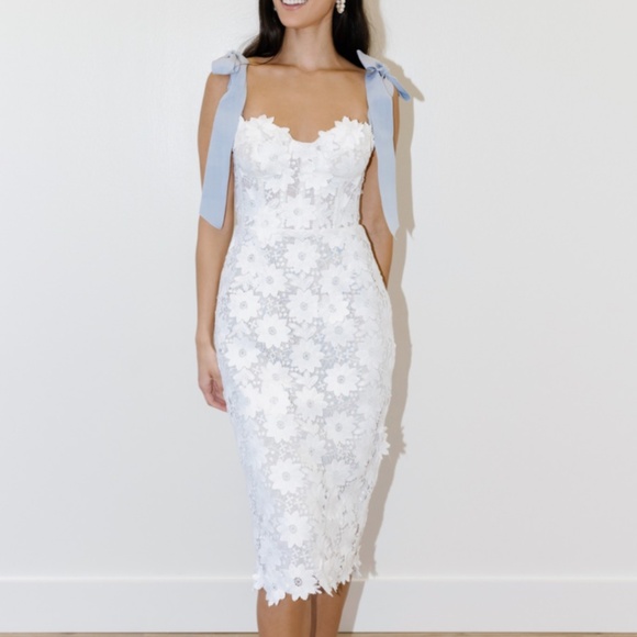 Watters Dresses & Skirts - by Watters 'Ambrosia' Bow-Strap Lace Midi Dress (NWT)